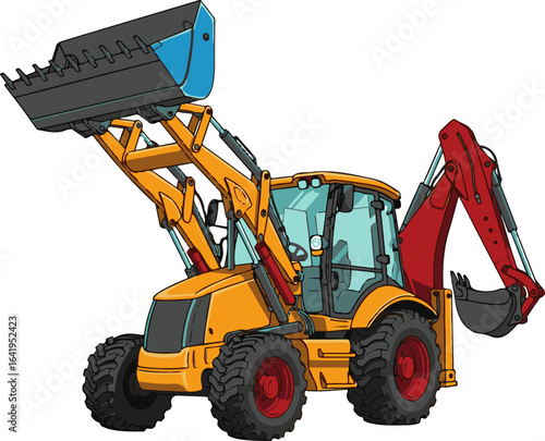 Vector art of yellow backhoe loader isolated on white background