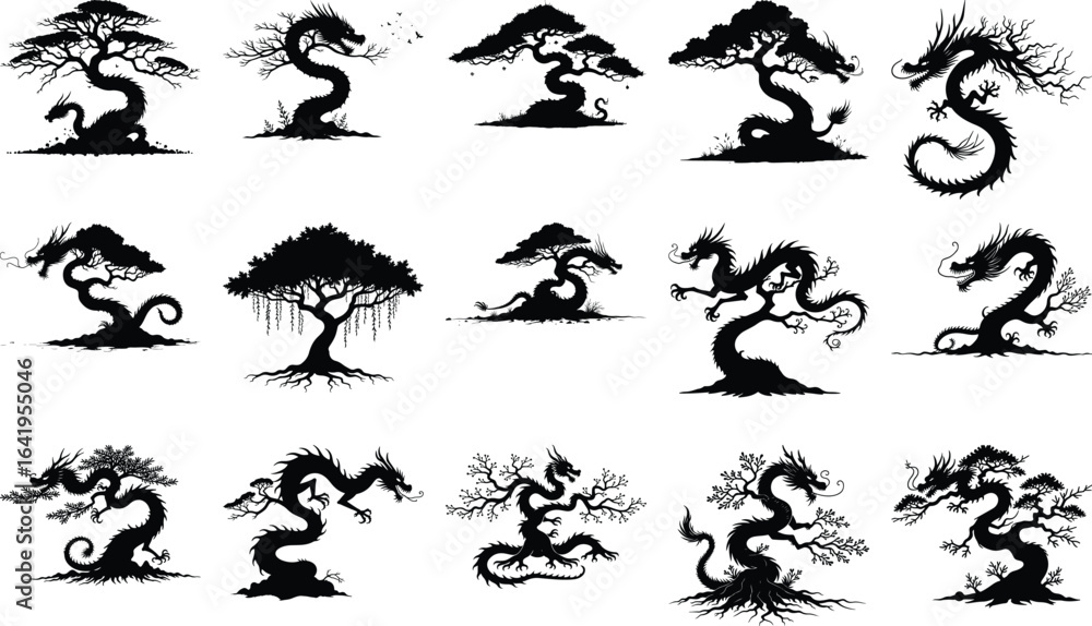 Naklejka premium Banyan Tree nature, forest, black Designs vector bundle