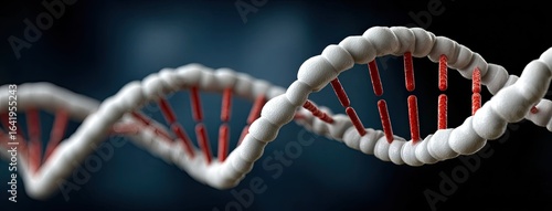 Stunning DNA double helix visualization with depth blur on a dark blue background, showcasing molecular complexity