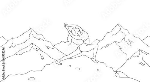 Mountain Pose Yoga Practice A Line Art Illustration of Woman Practicing Yoga Outdoors