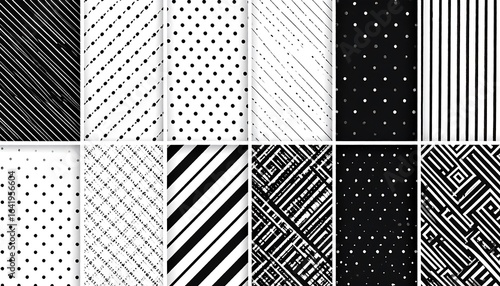 Set of black and white geometric patterns
