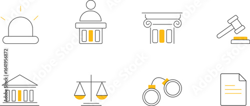 Vector Line Icons of Law, Justice, and Legal System – Minimal Outline Design