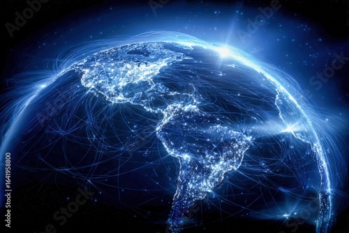 Global Connectivity Abstract Illustration: Worldwide Network Visualization with Digital Data Transmission and Telecommunications Infrastructure