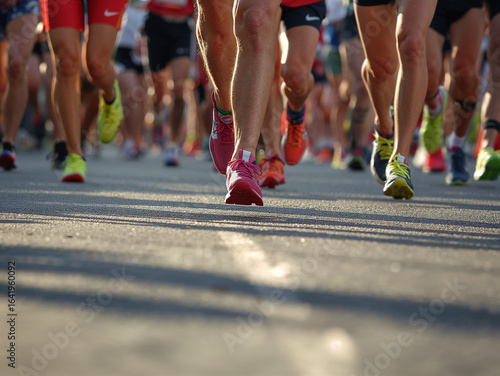 Runners legs in motion during a race running marathon