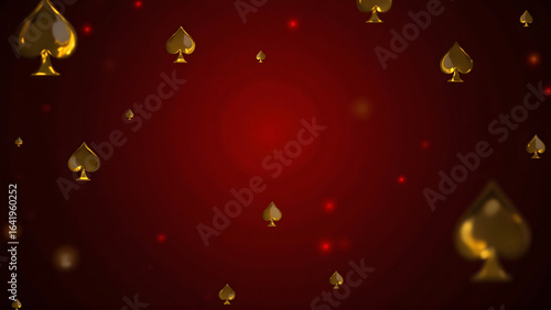 Golden Spades Falling on Dark Red Background with Bokeh Effect