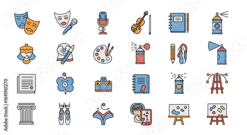 Collection of creative arts and performance symbols for digital and print design projects