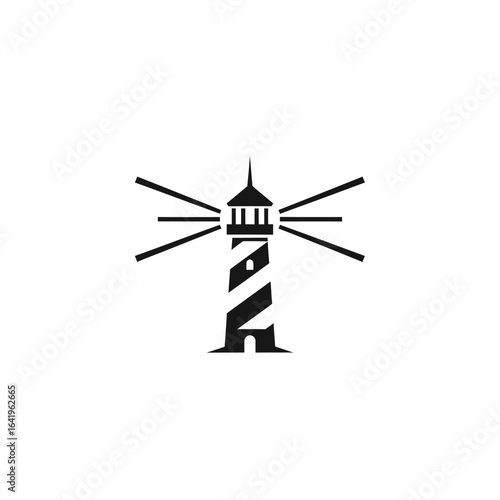 Lighthouse illustration simple black and white tower with light beams symbolic graphic design lighthouse icon digital art image visual copy space abstract symbol vector isolated
