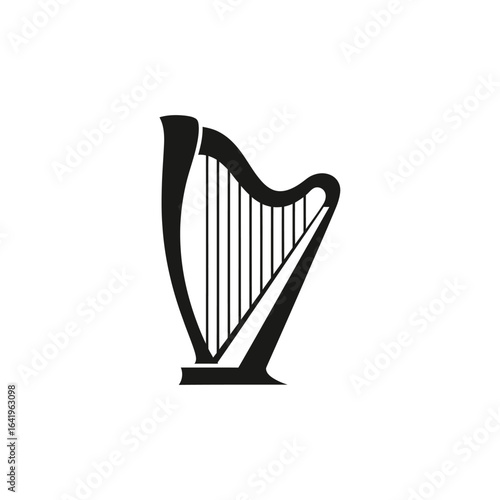 Simple black and white harp image for various designs and applications