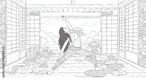 Yoga Pose in a Japanese-Inspired Space