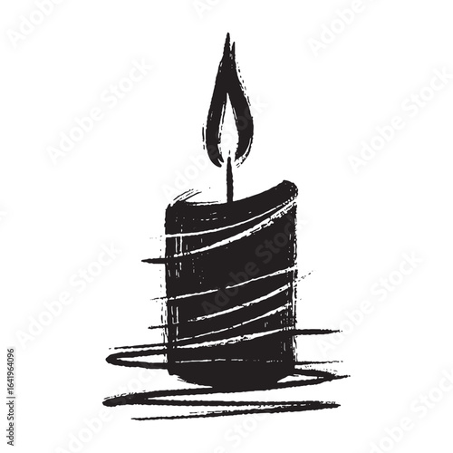 Romantic candle flame black ink sketch vector illustration