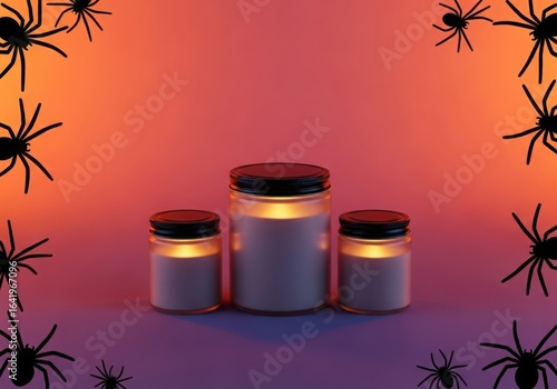 Orange to purple gradient background with a trio o