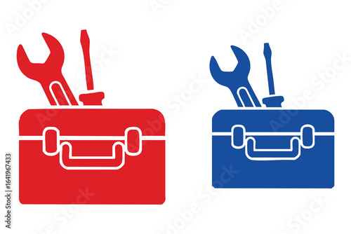 Red and blue toolboxes with wrenches and screwdrivers icons tools
