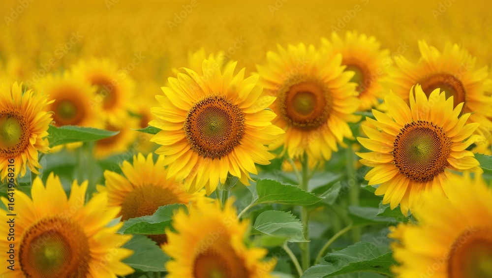 Fototapeta premium Closeup of a vibrant field of sunflowers in full bloom on a sunny day