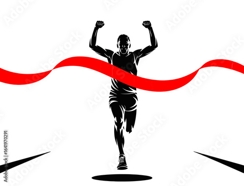 Illustration of runner crossing finish line winning race competition
