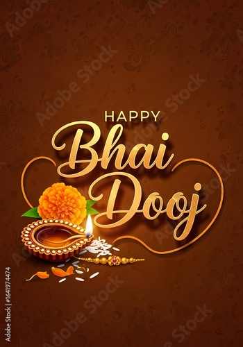 Bhai Dooj celebration card design with festive floral and diya elements for cultural greetings