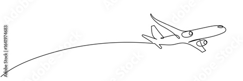 Airplane path in One Continuous line drawing. Business Concept of world travel and international flight airline with trace in simple linear style. Editable stroke. Doodle Vector illustration