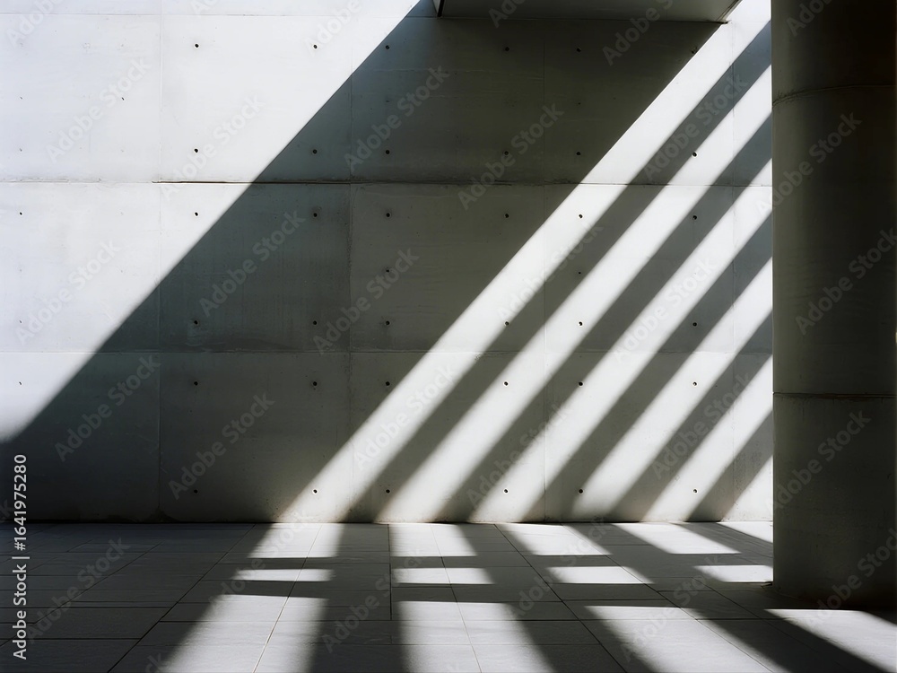 Obraz premium Concrete Wall with Geometric Shadow Patterns in Modern Architecture
