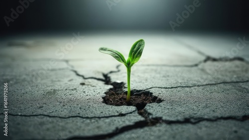 Young sprout in cracked pavement