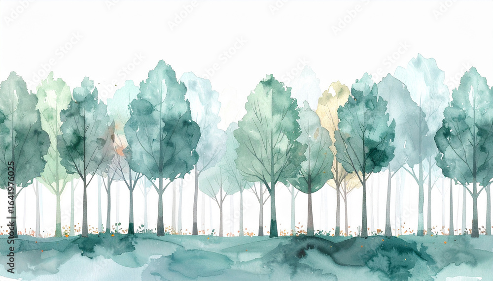 Obraz premium Pale green treeline background watercolour painting