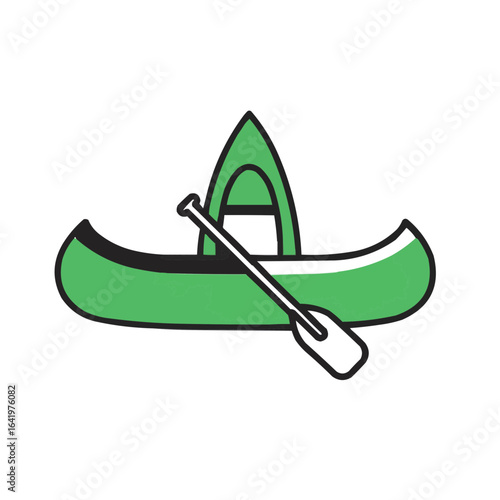 Illustration of a green canoe with a paddle resting inside it on a white background image design on transparent background