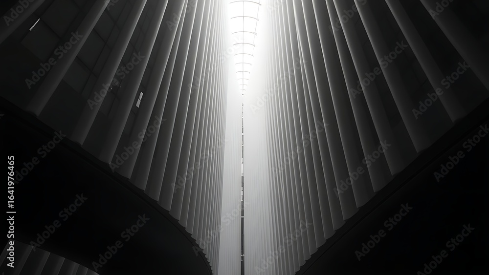 Fototapeta premium Abstract geometric lines forming an architectural pattern, monochromatic gradient creating a modern aesthetic.