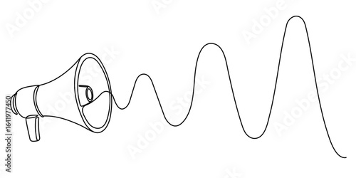 Public horn speaker in One continuous line drawing. Megaphone announce symbol of marketing promotion in simple linear style. Editable stroke