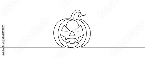 Continuous one line drawing Jack o Lantern. Vector illustration Halloween concept line art, outline silhouette. Halloween pumpkin icon Editable stroke