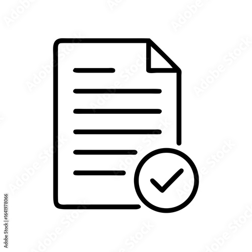 Document with lines and a folded corner with a check mark inside a circle in the bottom right corner