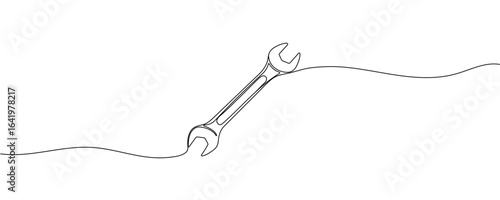 Wrench icon continuous one line drawing, Editable stroke