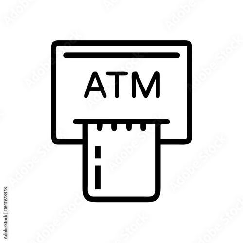 Illustration of an atm machine dispensing a receipt with a simple black outline on a white background