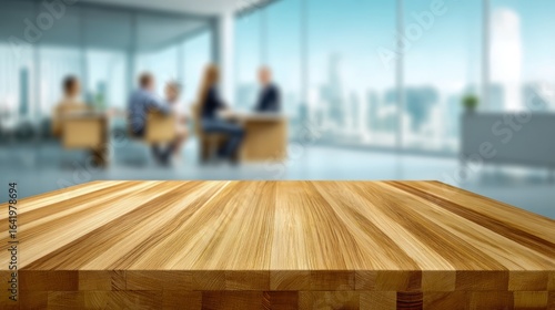Wallpaper Mural Wood Tabletop with Blurred Modern Office Background, Perfect for Product Mockups and Business Presentations Torontodigital.ca