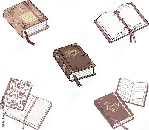 vector illustration of a diary set