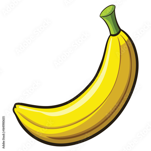 Isolated ripe yellow banana, a tropical fruit illustration with peeled skin on a black background