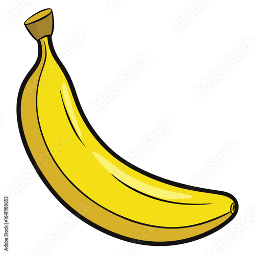 Vector illustration of a single ripe yellow banana with a peeled skin on a black background