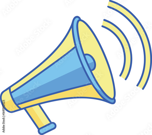 Megaphone vector graphic. Megaphone with white and red color, with signal icon. Flat design style illustration. Communication, warning,promotion, loud, advertise, announce, marketing, speaker, horn,