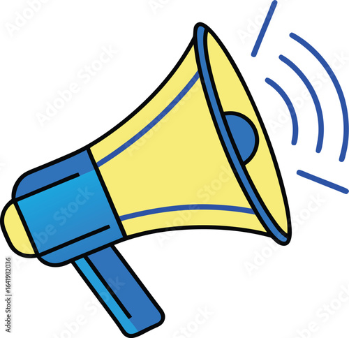 Megaphone vector graphic. Megaphone with white and red color, with signal icon. Flat design style illustration. Communication, warning,promotion, loud, advertise, announce, marketing, speaker, horn,
