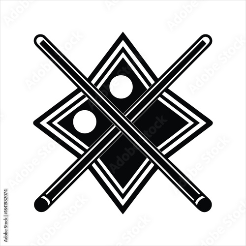 Pool Billiards Racked Balls and Cue Sticks Silhouette Vector