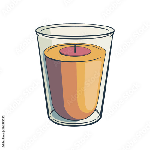 A scented candle in a glass cup is a minimalistic illustration on a white background.