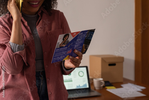 Woman calling to investment broker company at home