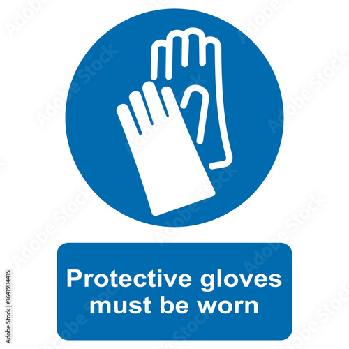 Transparent PNG file of blue and white circular vector graphic of Protective gloves must be worn, mandatory warning sign