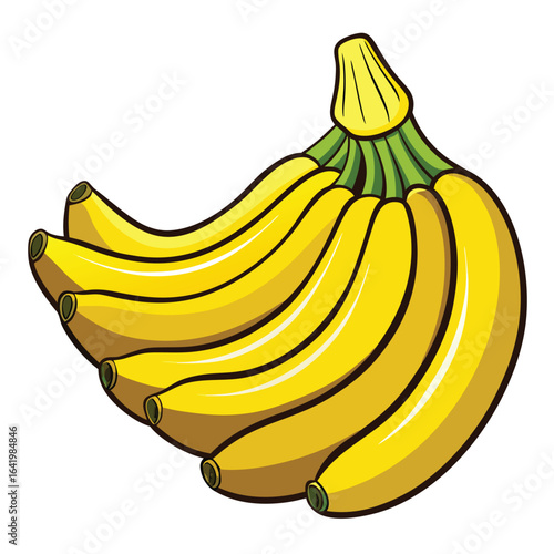 Fresh ripe yellow bananas, a healthy tropical fruit snack, are isolated on a white background