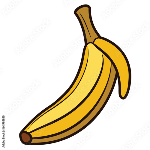 A fresh, single yellow banana isolated on a white background is a healthy and sweet tropical fruit snack