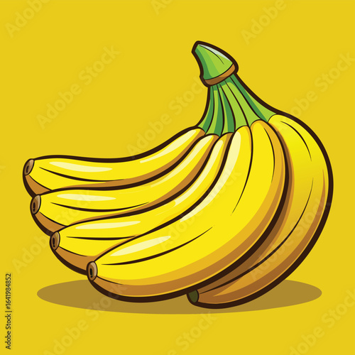 Banana vector illustration of a ripe, yellow tropical fruit bunch, a healthy snack on a white background