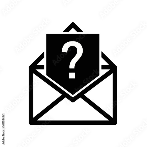 Open envelope with a question mark inside, symbolizing an inquiry or unknown message, isolated on white background vector icon