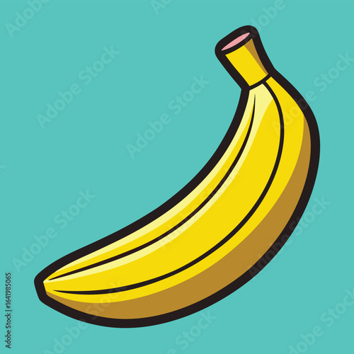 Vector illustration of a single ripe yellow banana isolated on a black background