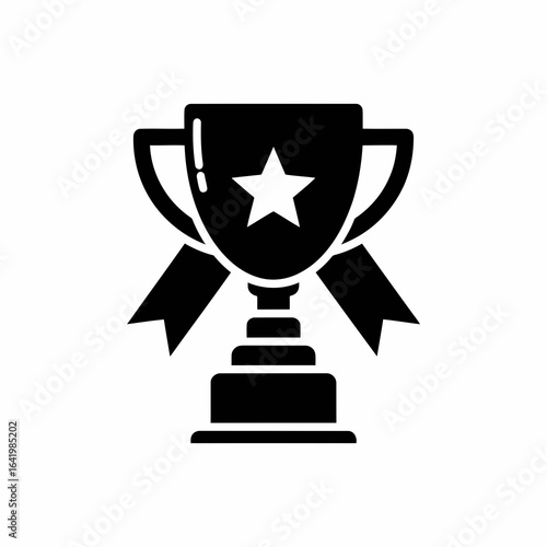 Champions trophy with a star and ribbons, symbolizing victory and achievement, isolated on white background vector icon