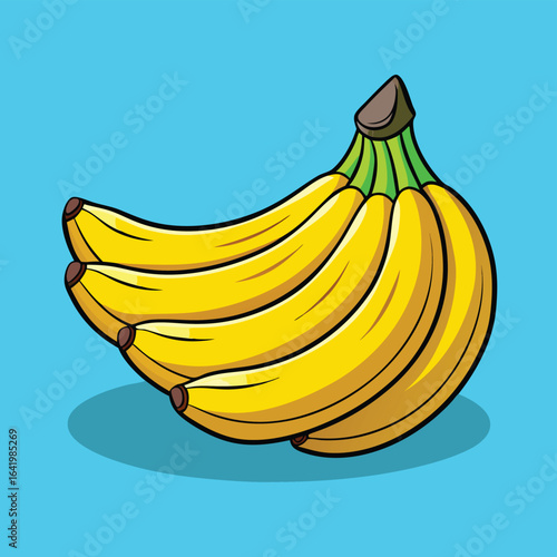 Fresh vector illustration of a peeled, ripe bunch of yellow bananas on a white background