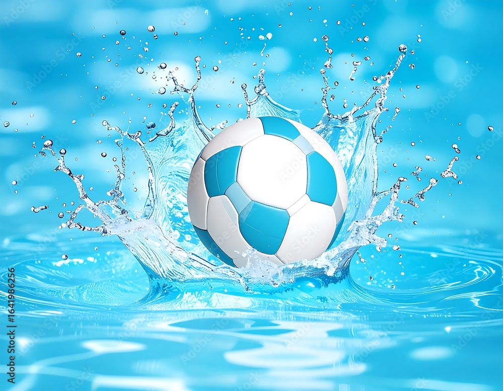 Naklejka premium Soccer ball splashing into water
