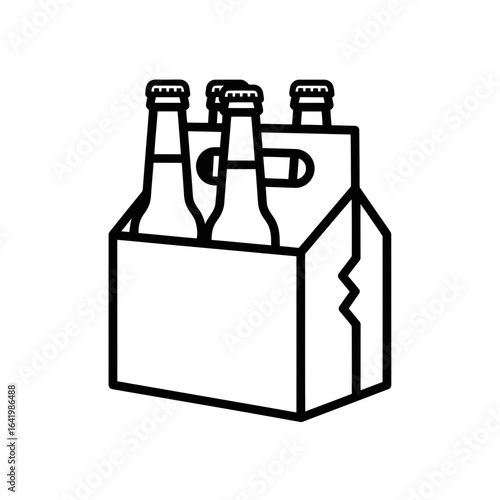 Six pack of beer bottles in a cardboard carrier, isolated on white background vector icon