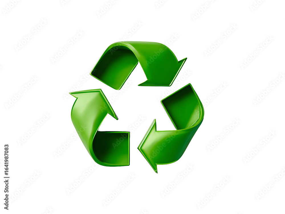 Fototapeta premium Green Recycle Symbol with Crisp Edges and Smooth Gradients, Symmetrical Eye-Level View on Transparent Background 